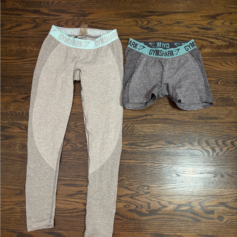 Gymshark flex leggings grey shorts black salt n pepper blue waistband gym
